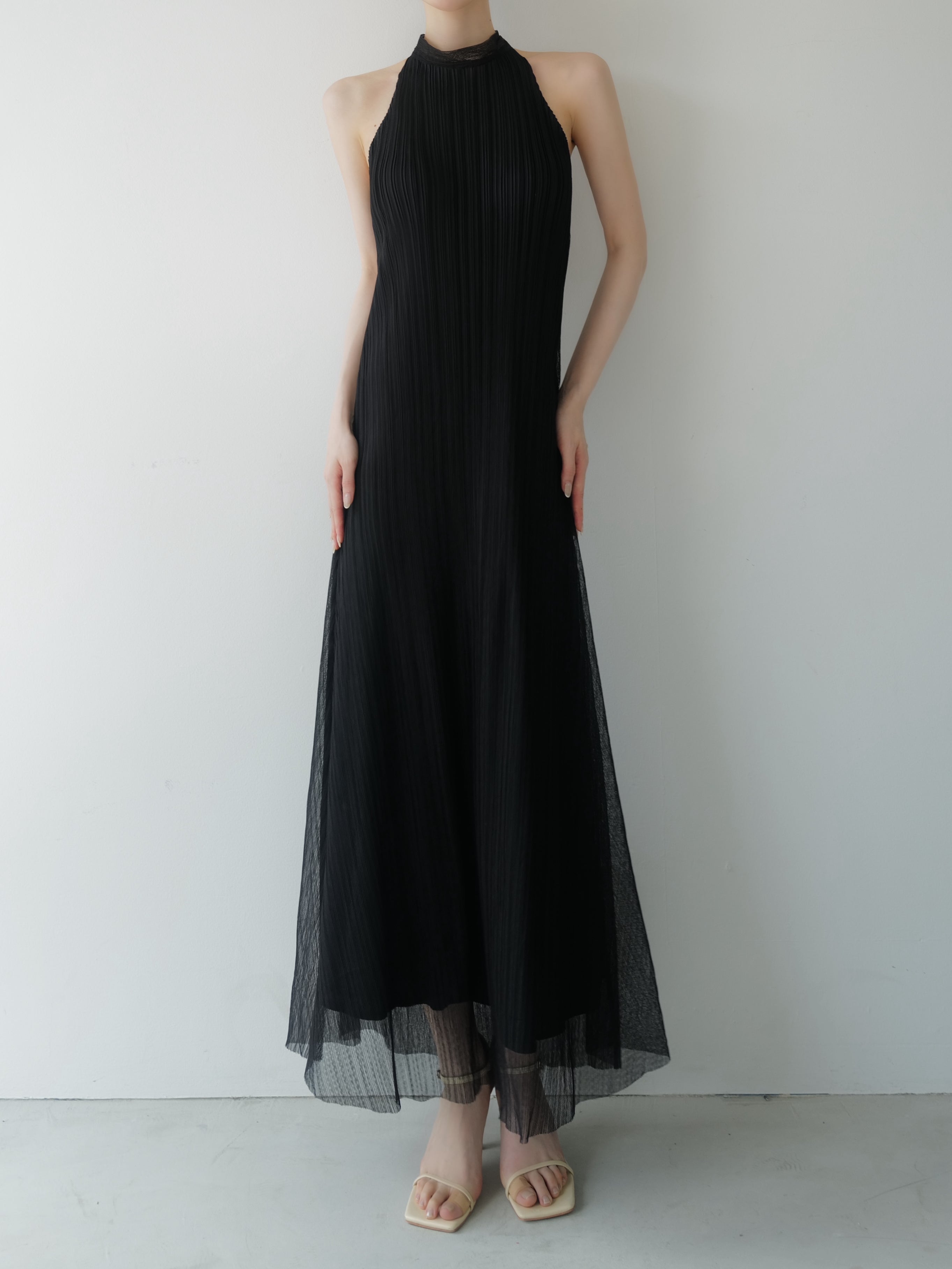 tulle pleats halter dress – célon