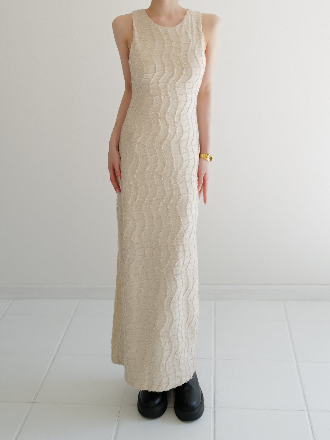 4/30 ivory / black 20:00~ restock ) wavy tile pattern dress – célon
