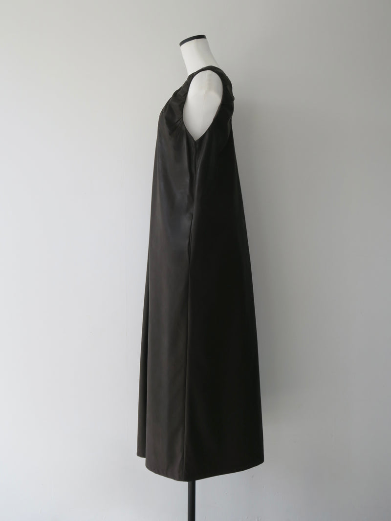 vegan leather v neck dress