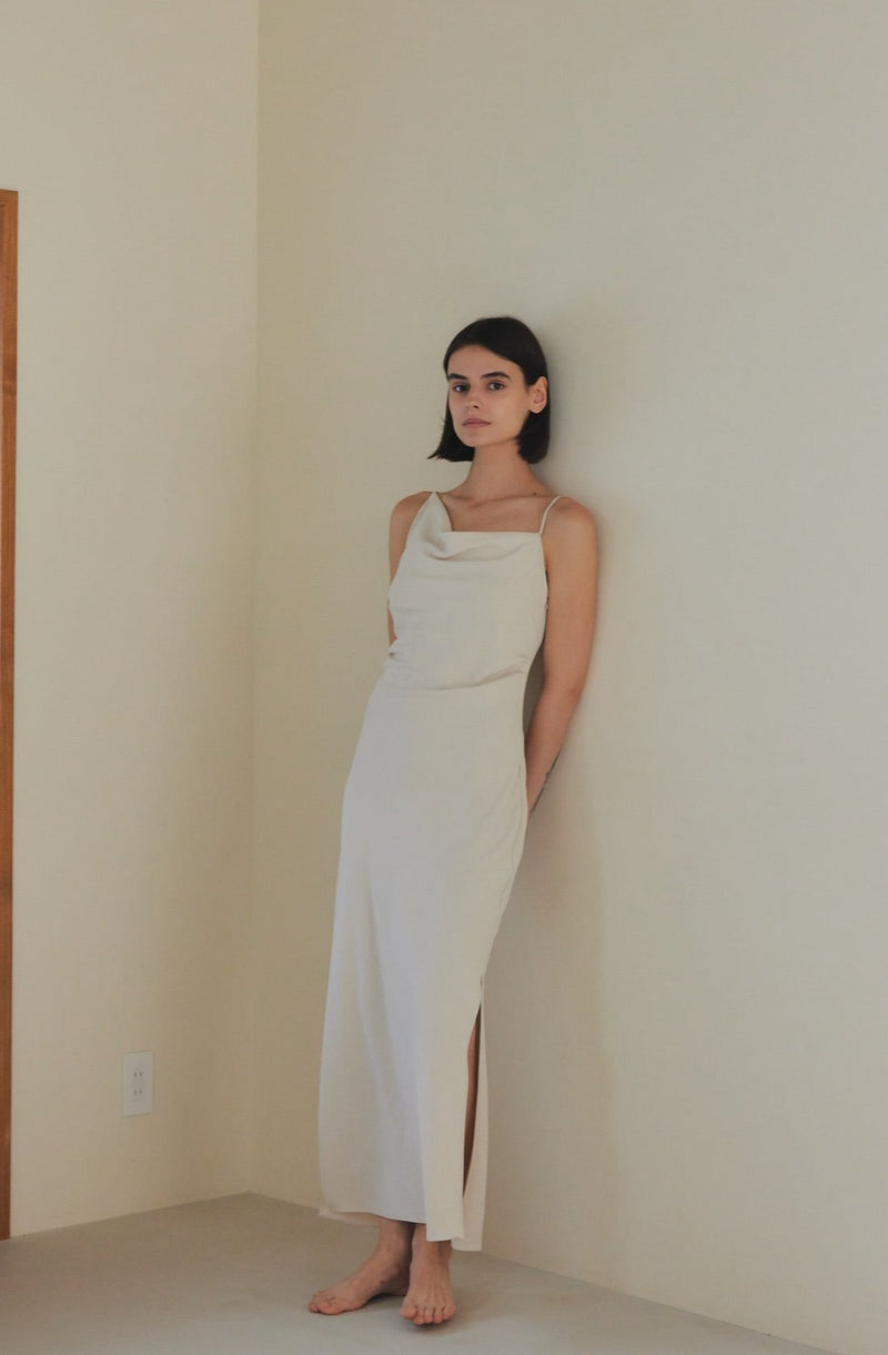 asymmetry drape cami dress – célon