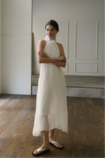 pleated halter maxi dress