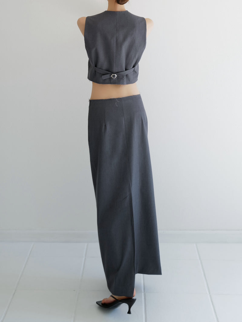 raw hem slim long skirt