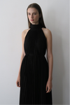 pleated halter maxi dress