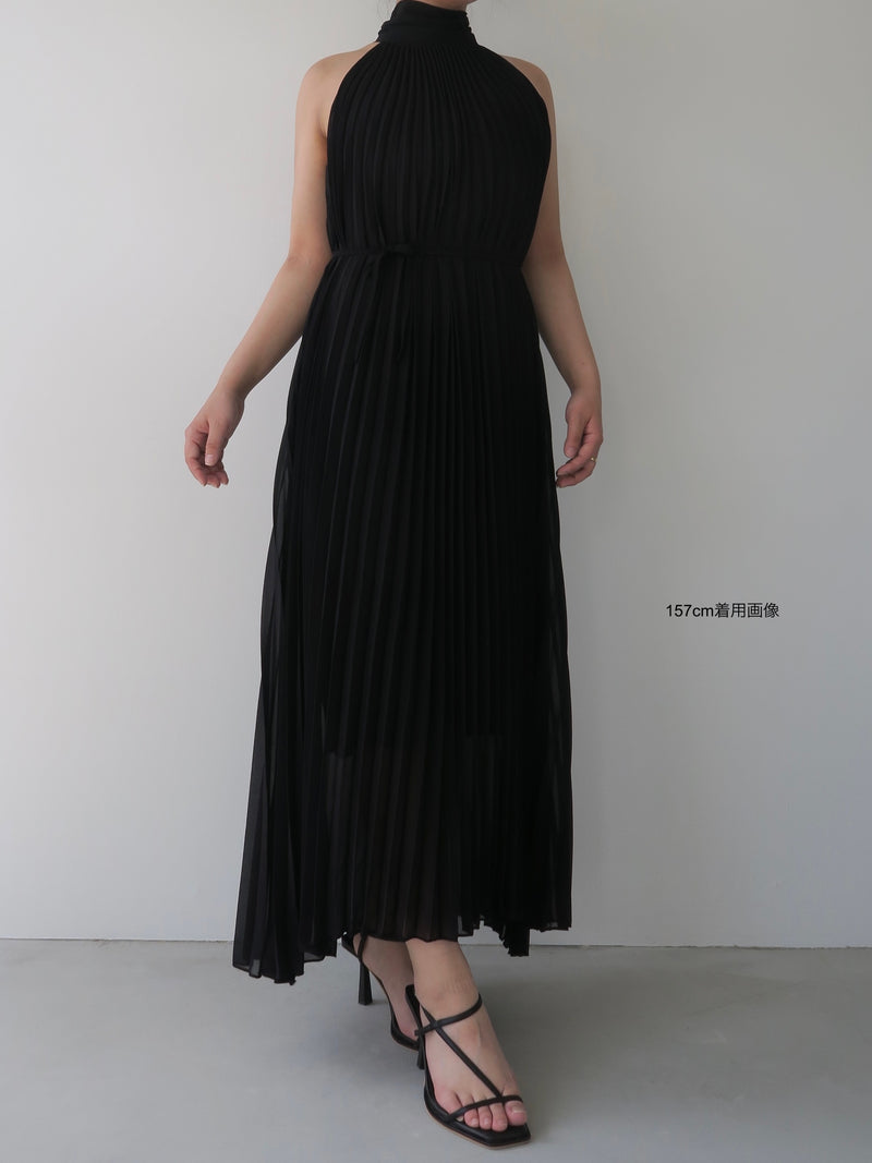 pleated halter maxi dress