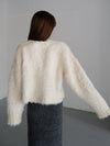 shaggy knit no collar jacket