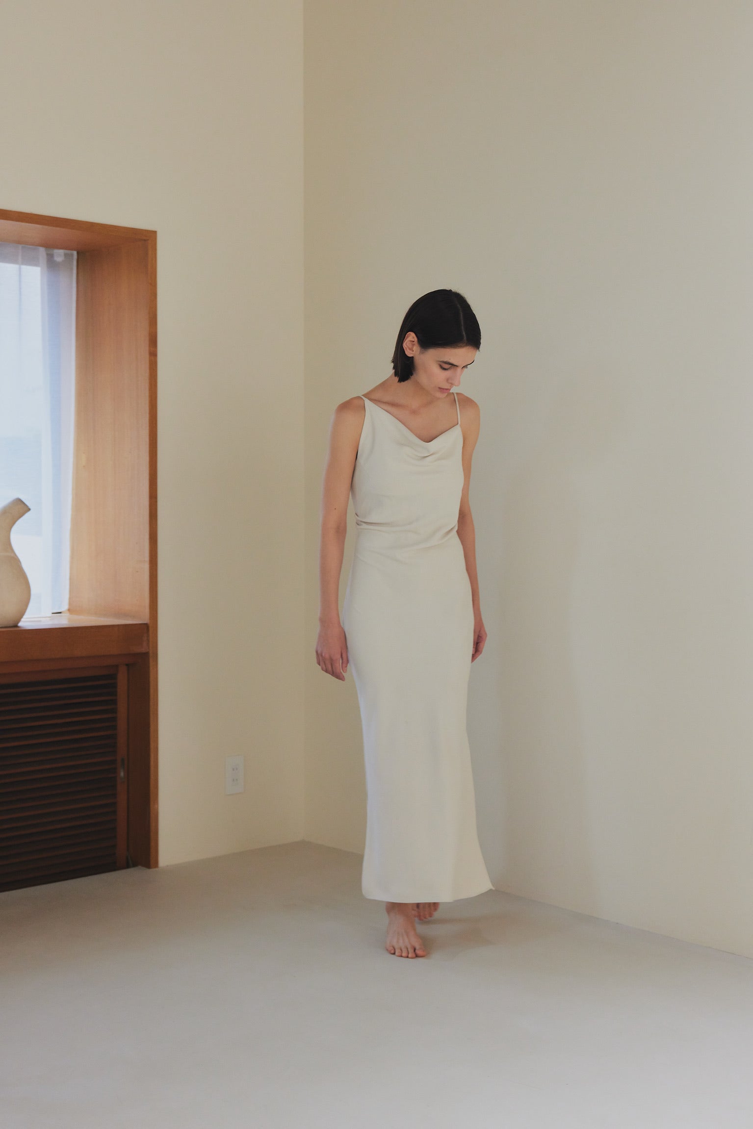 asymmetry drape cami dress – célon