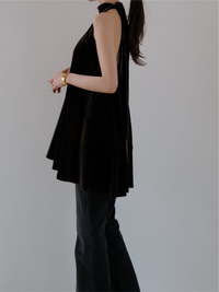 velour back open tie blouse