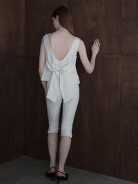 back ribbon linen blouse