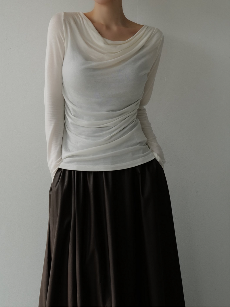 cowl silhouette stretching tops