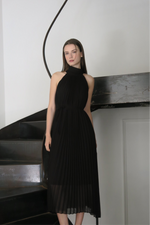 pleated halter maxi dress
