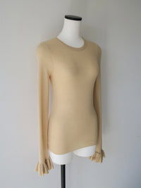 cashmere ribbed frill sleeve top