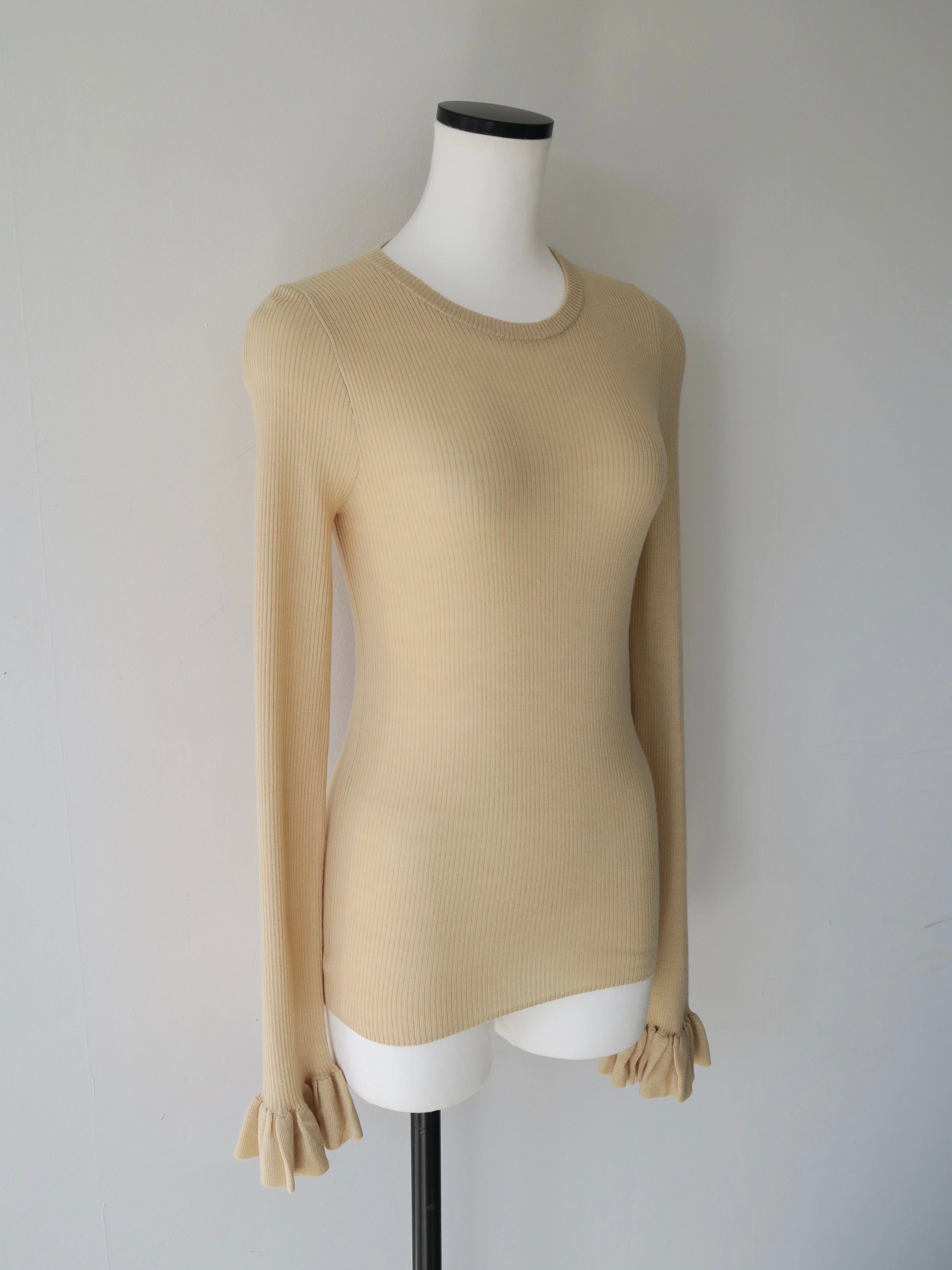 cashmere ribbed frill sleeve top