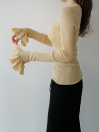 cashmere ribbed frill sleeve top