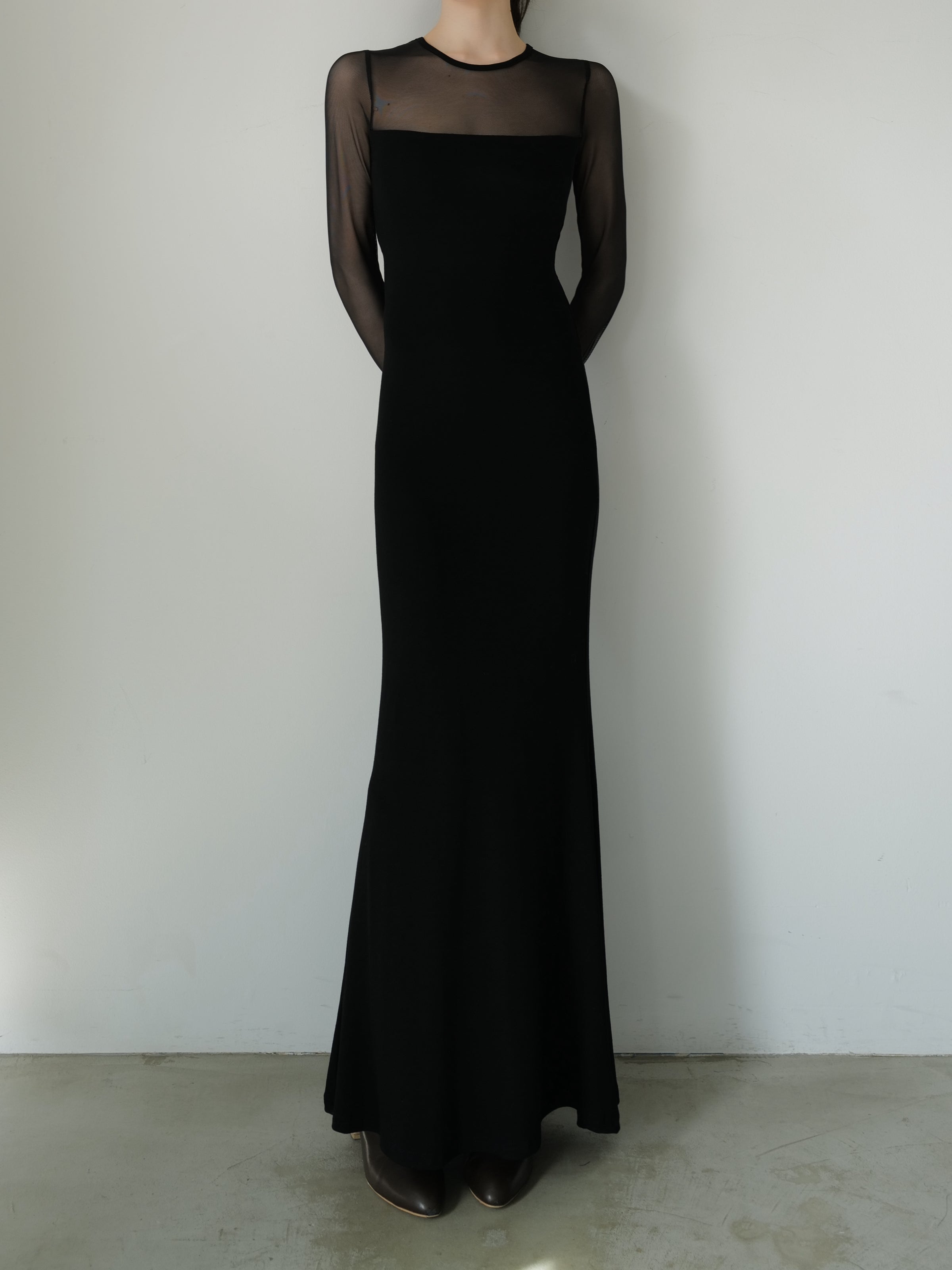 soft sheer neck maxi dress