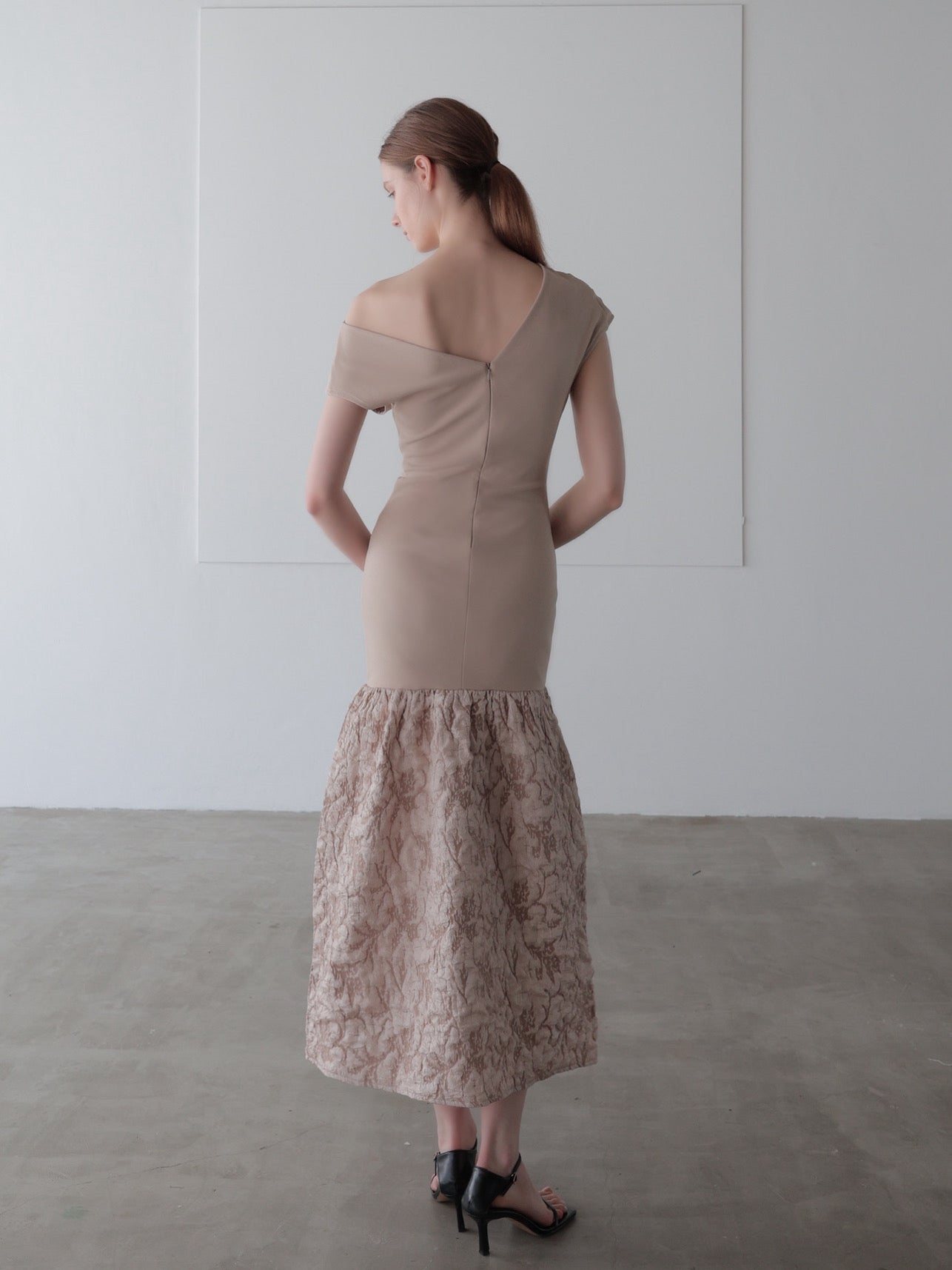 off-shoulder jacquard maxi dress