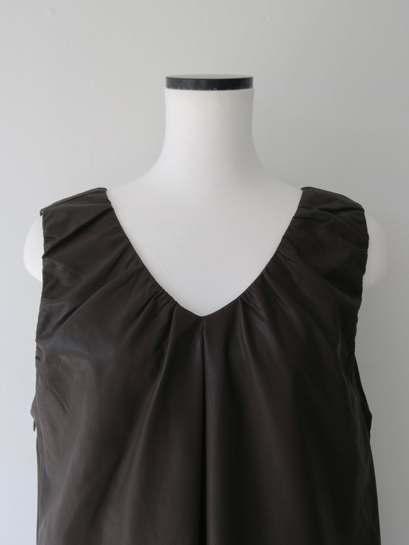 vegan leather v neck dress