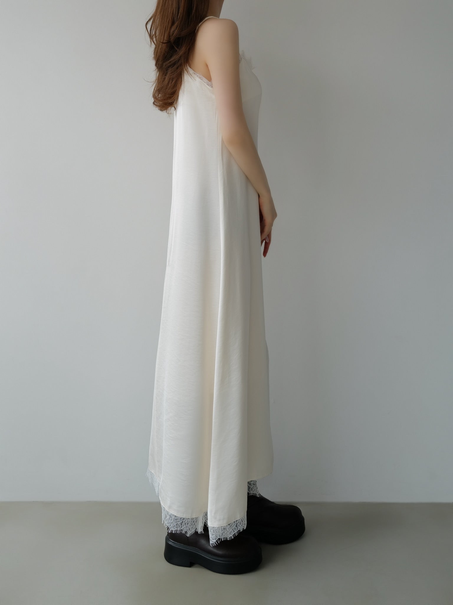lace satin cami long dress