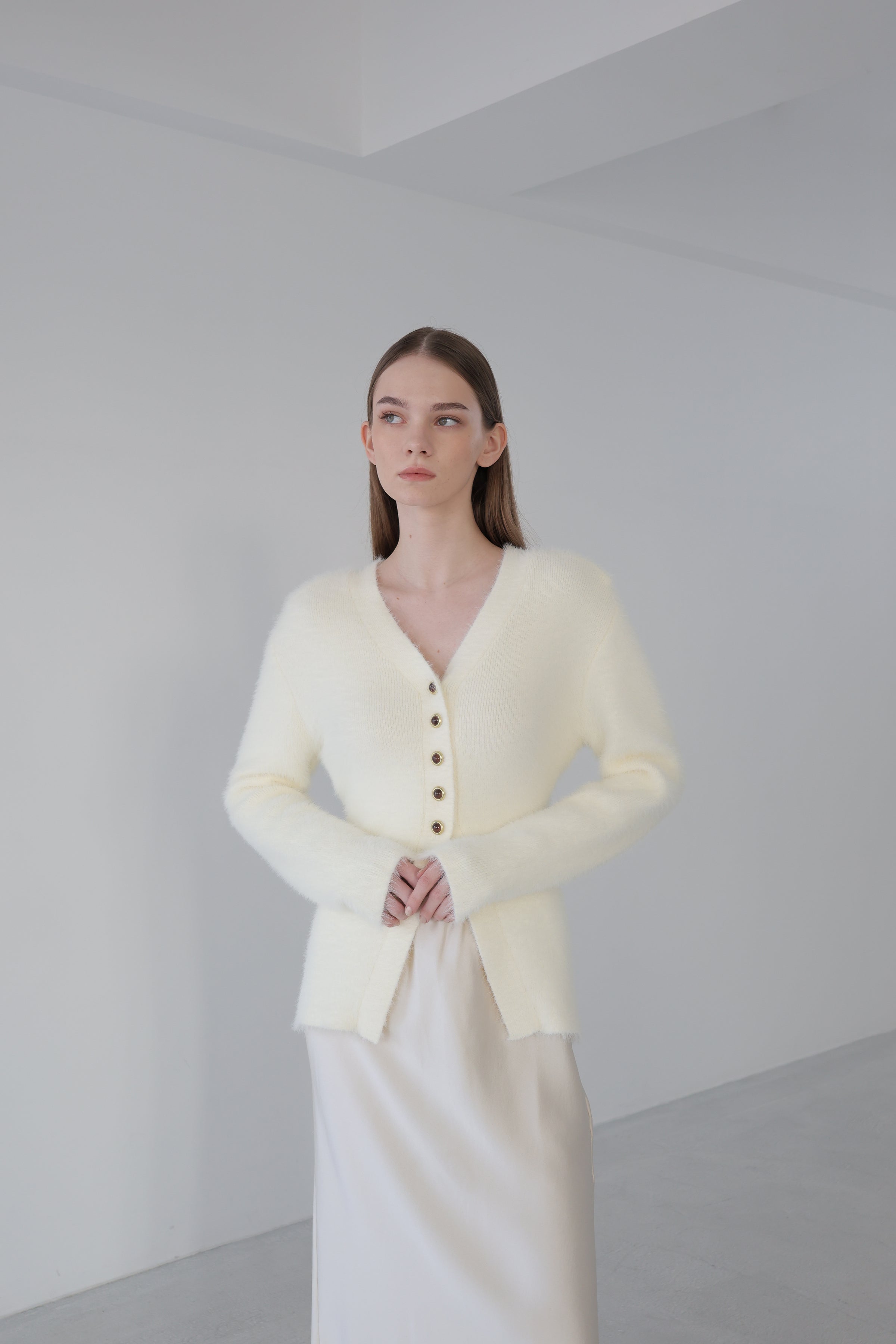 angora slim knit cardigan