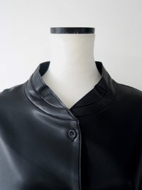 collarless leather jacket