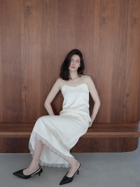 lace satin cami long dress