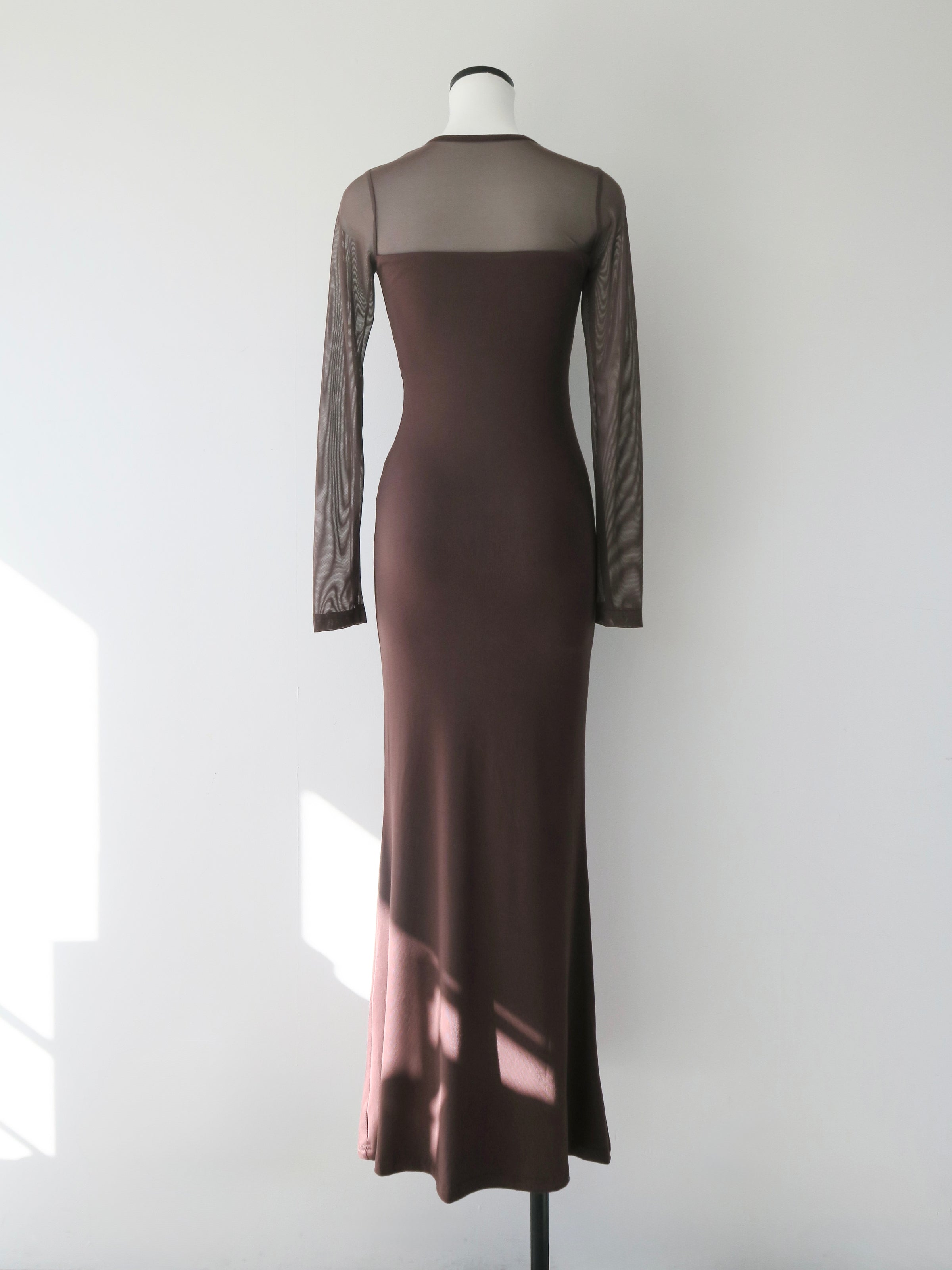 soft sheer neck maxi dress