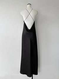 satin halter open back dress
