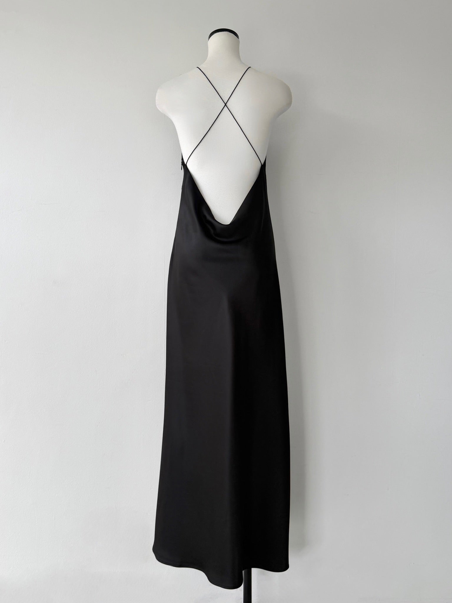satin halter open back dress