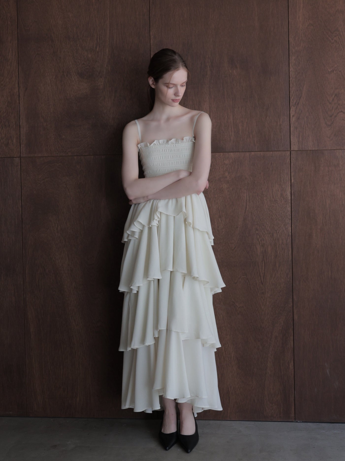 frill tiered maxi dress – célon