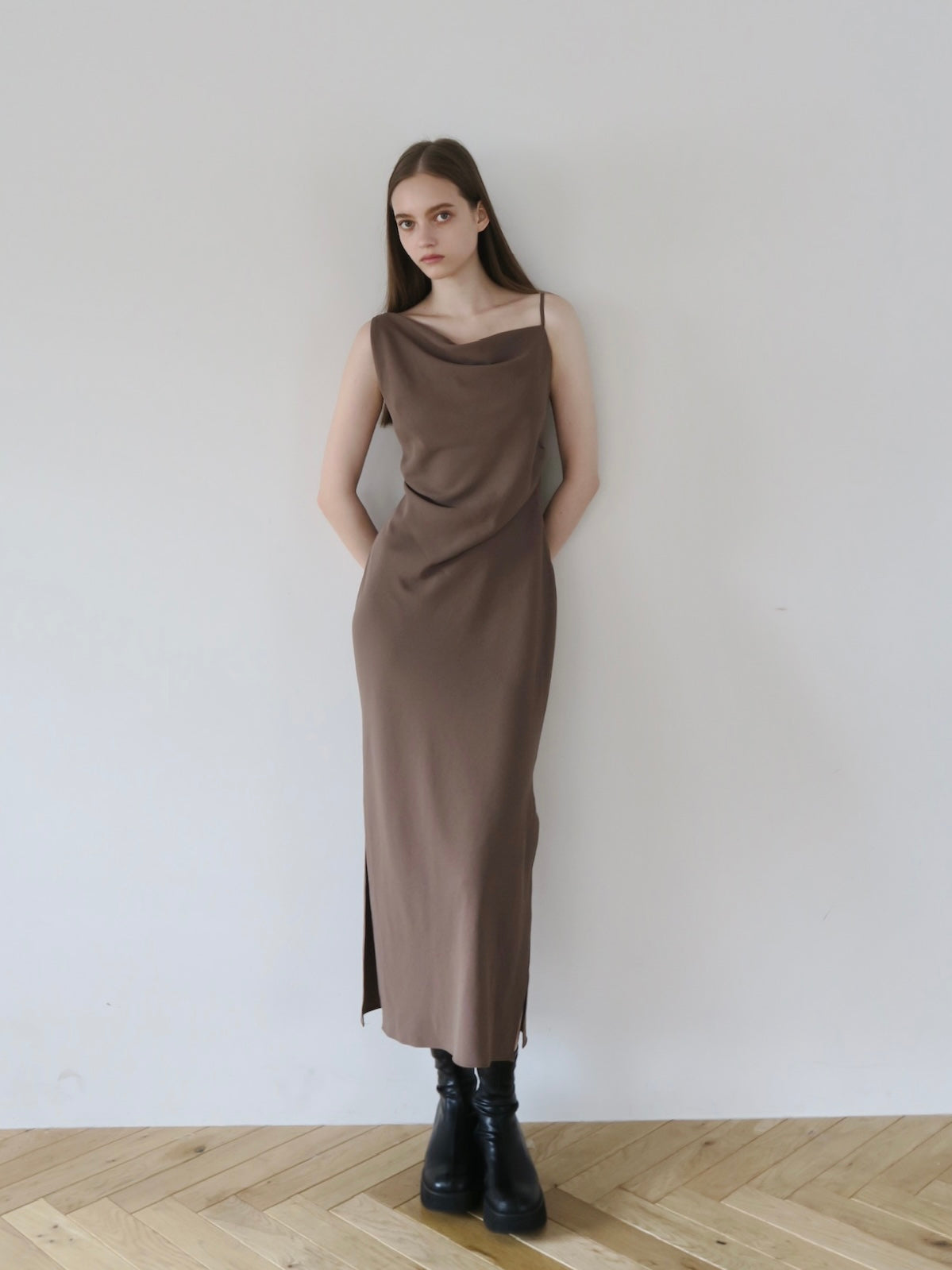 asymmetry drape cami dress