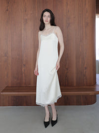 lace satin cami long dress