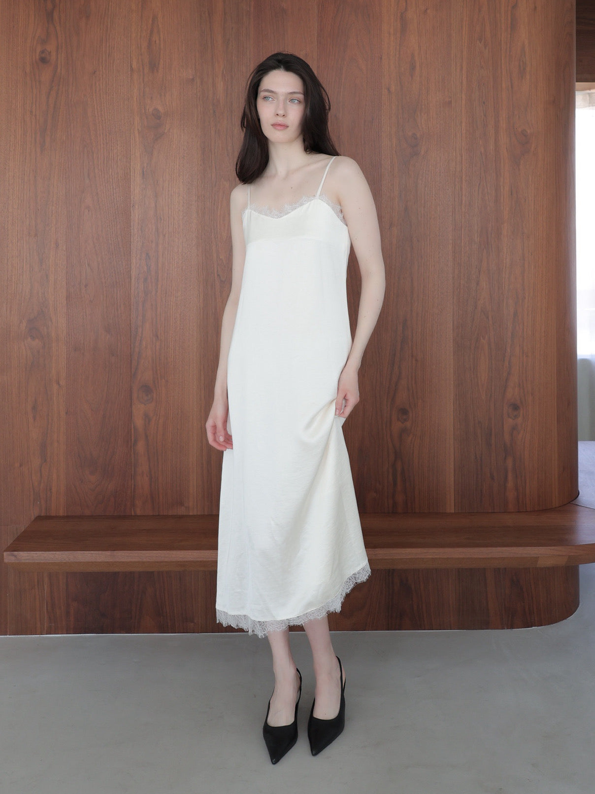 lace satin cami long dress