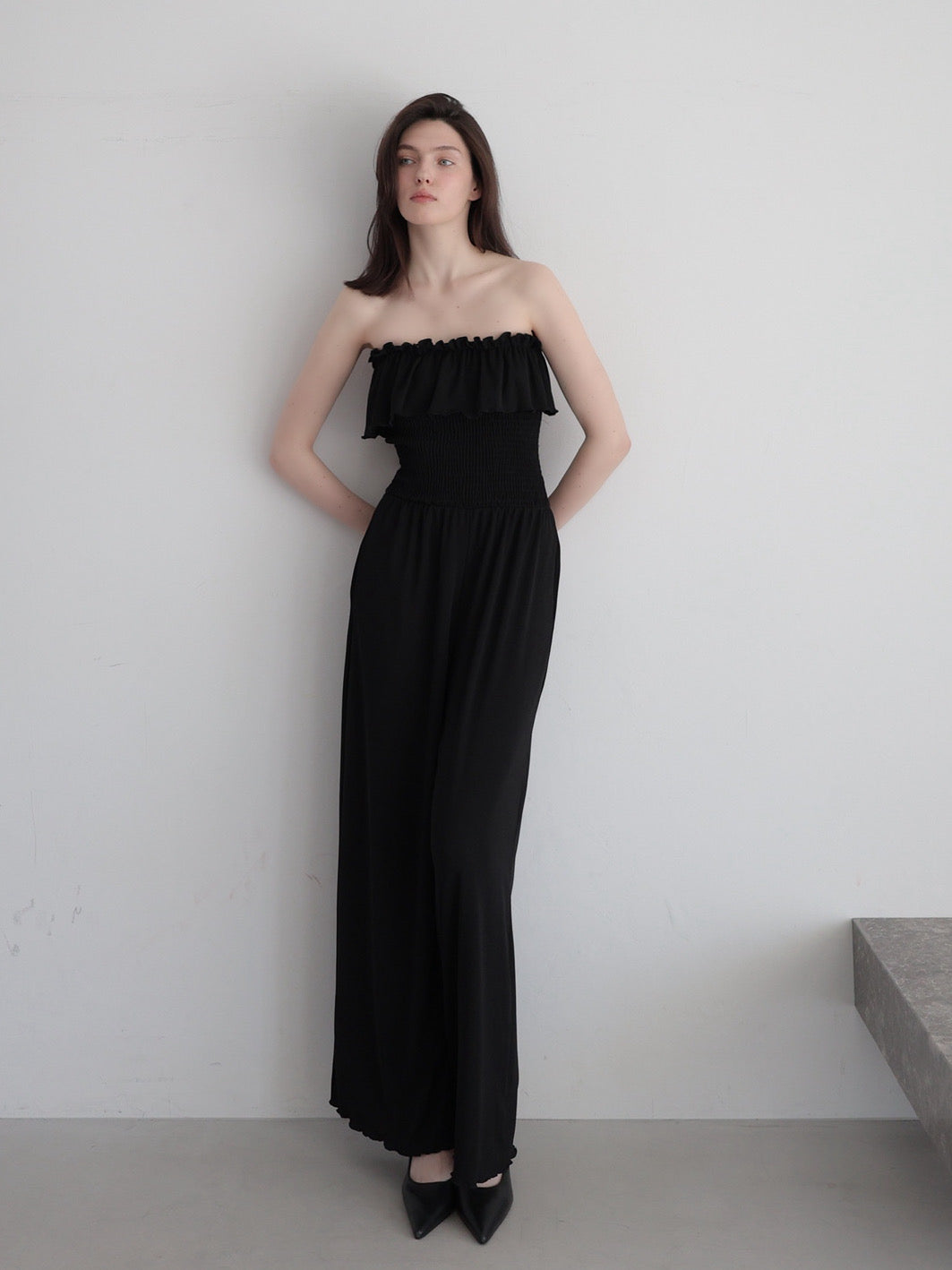 frill maxi jumpsuit – célon