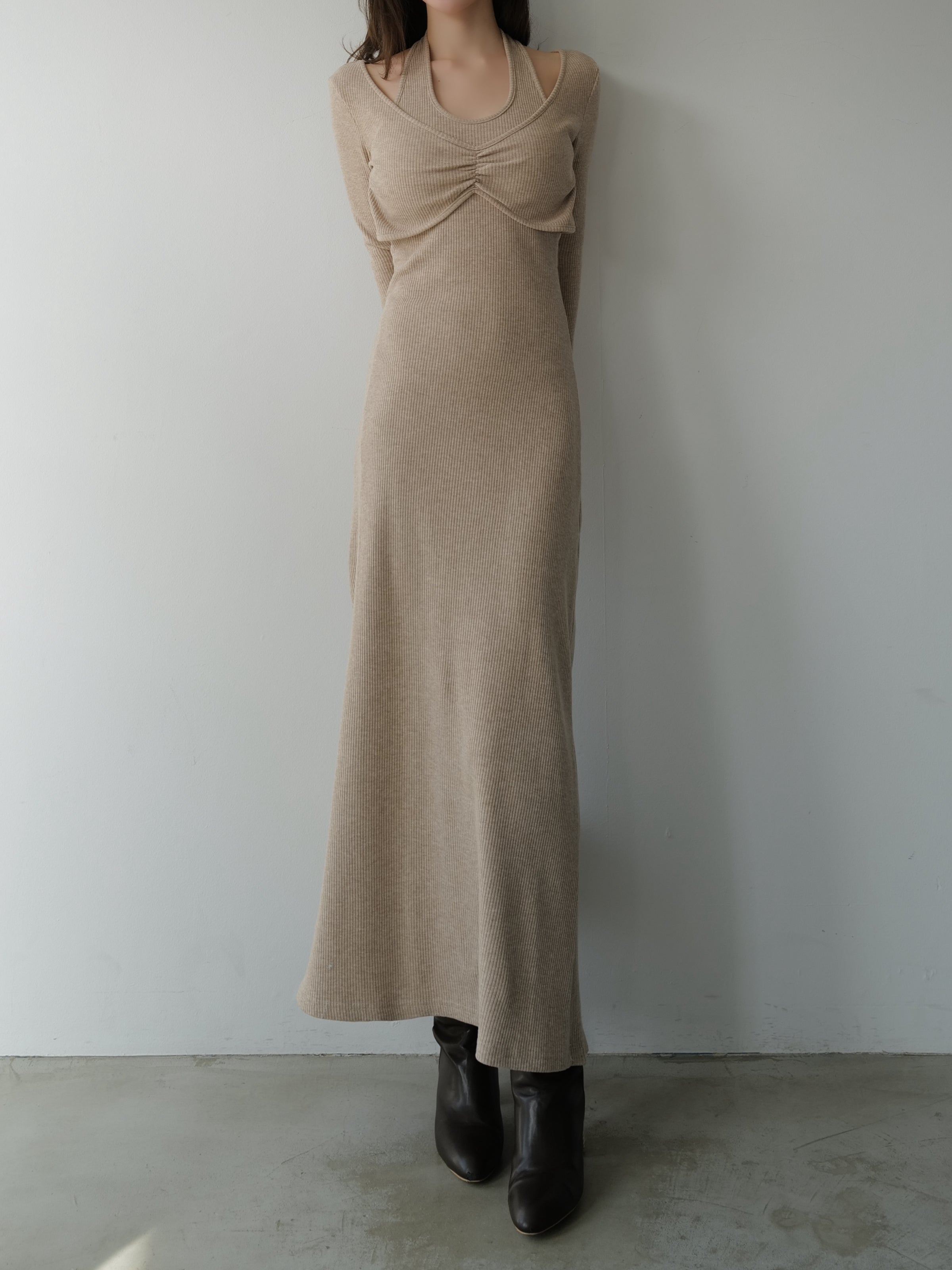 front cross rib knit dress