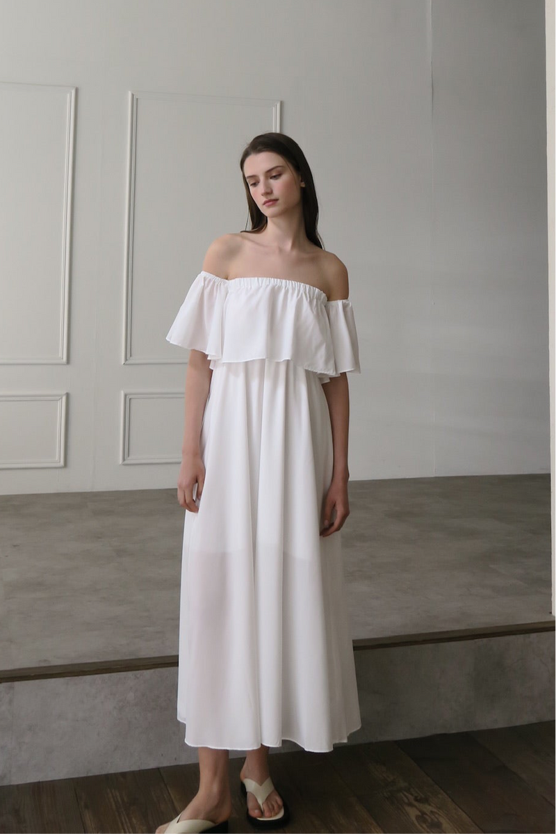 flare top off shoulder dress