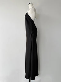 satin halter open back dress