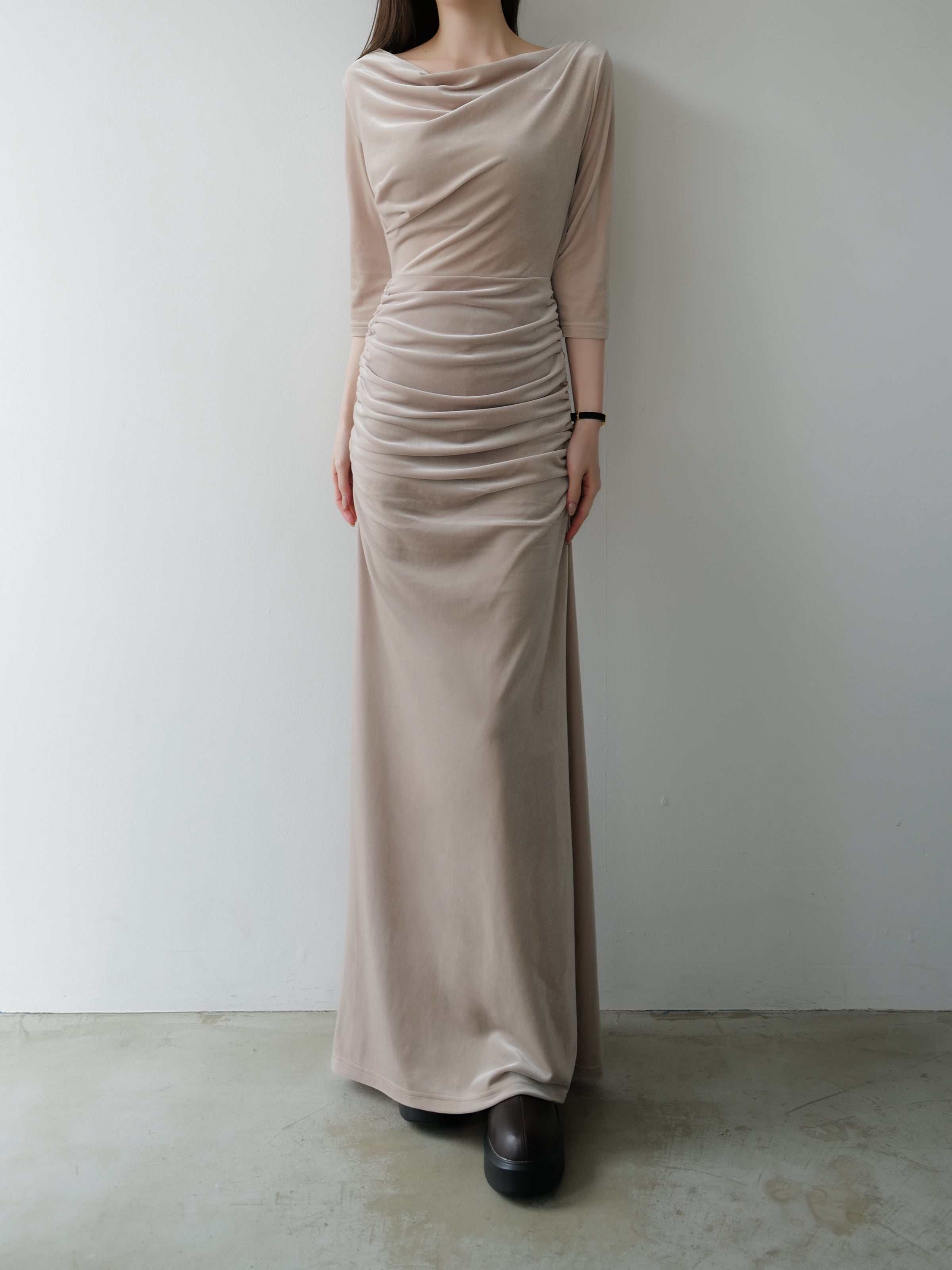 shirring drape velour dress