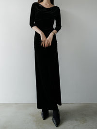 shirring drape velour dress