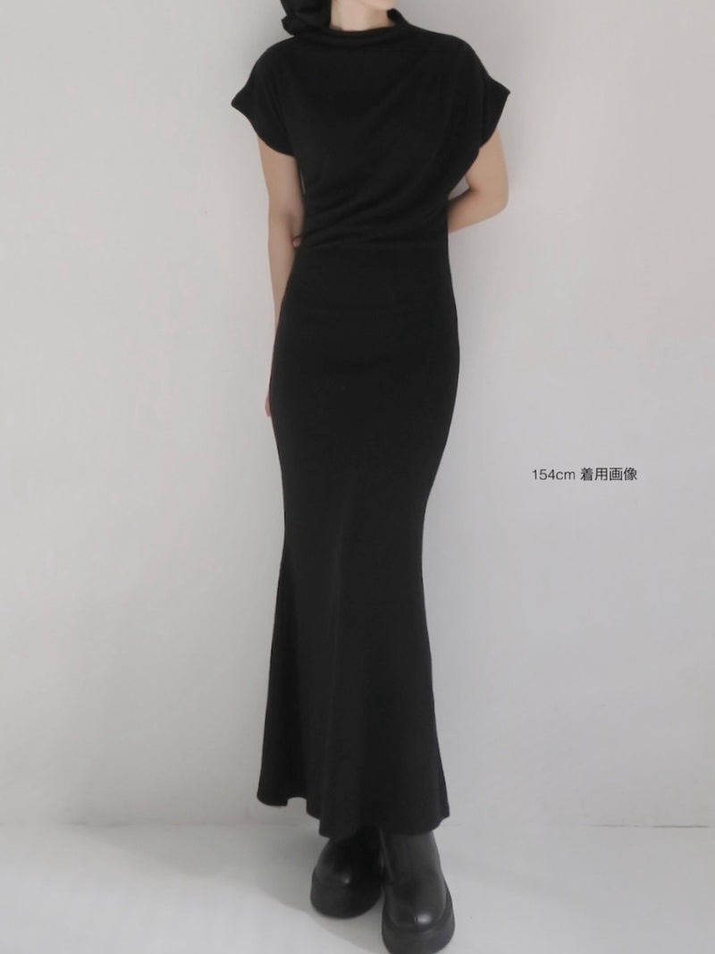 mock neck drape dress