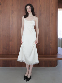 lace satin cami long dress