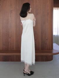 lace satin cami long dress