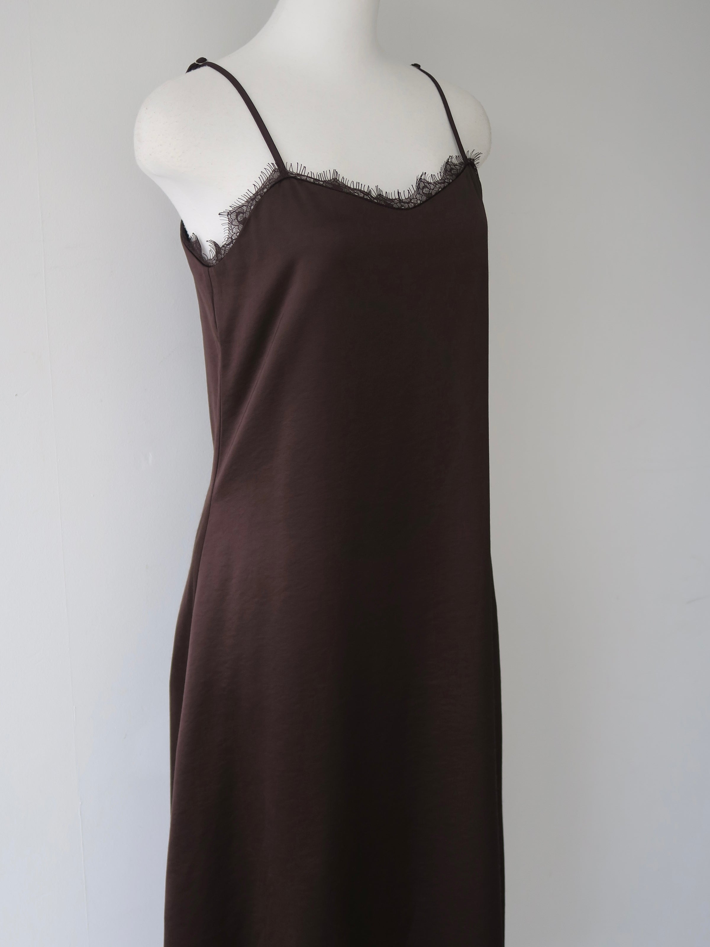 lace satin cami long dress