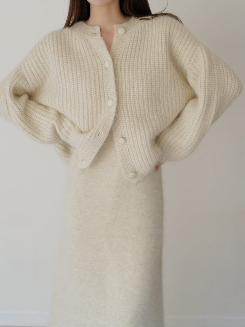 angora balloon knit cardigan