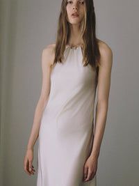 satin halter open back dress