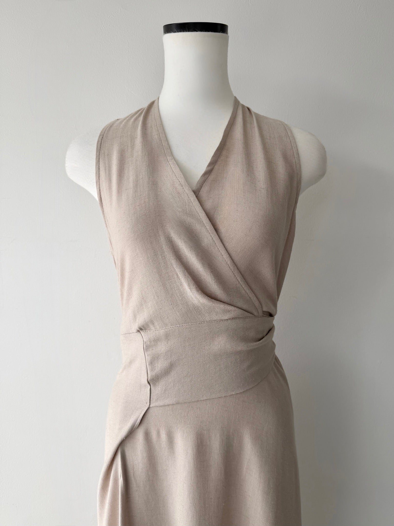 linen wrap sleeveless dress