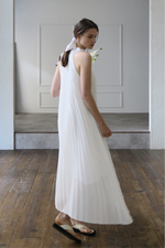 pleated halter maxi dress