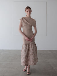 off-shoulder jacquard maxi dress