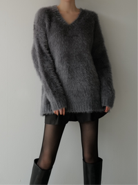 fuzzy v neck sweater