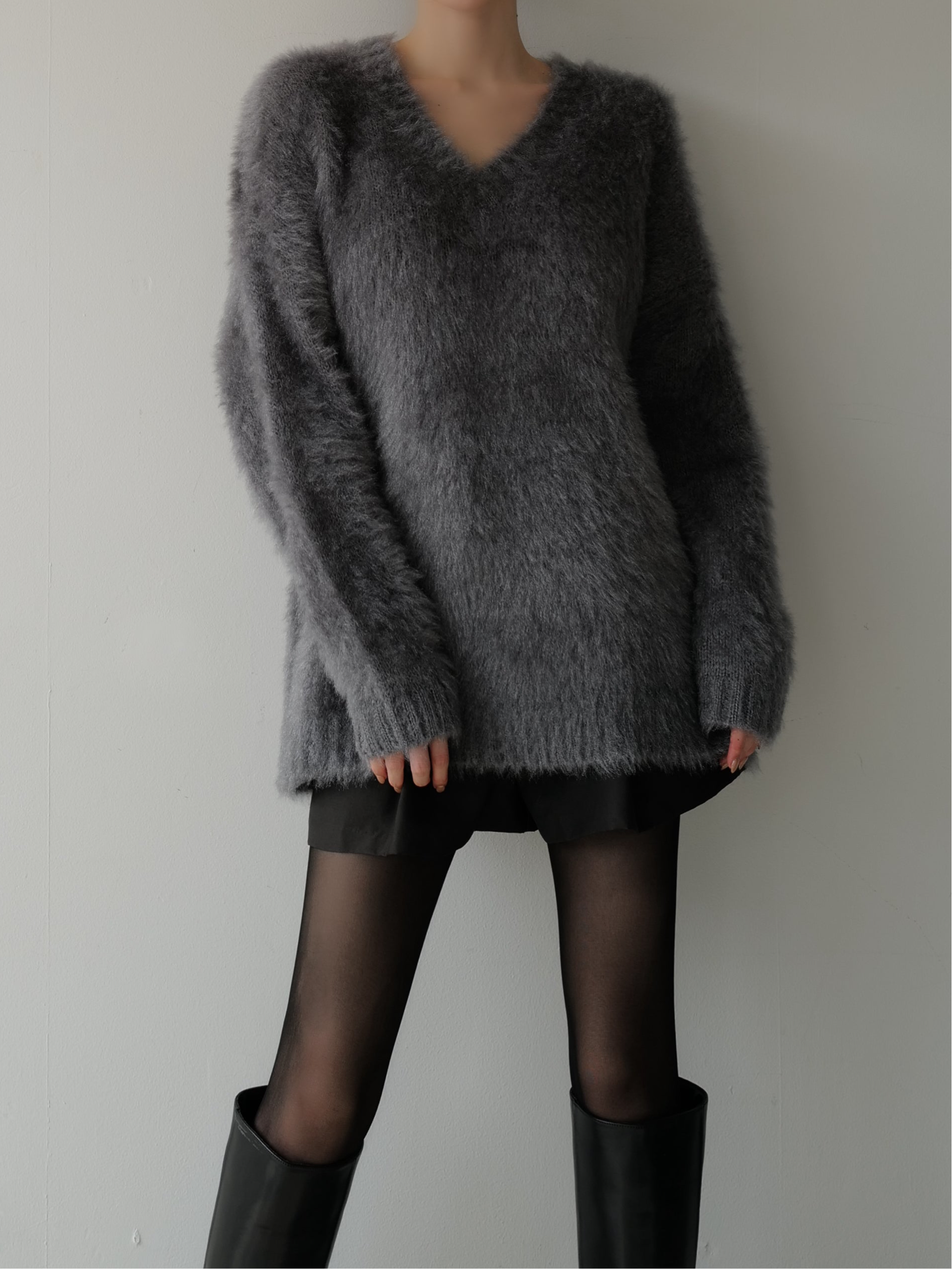 fuzzy v neck sweater