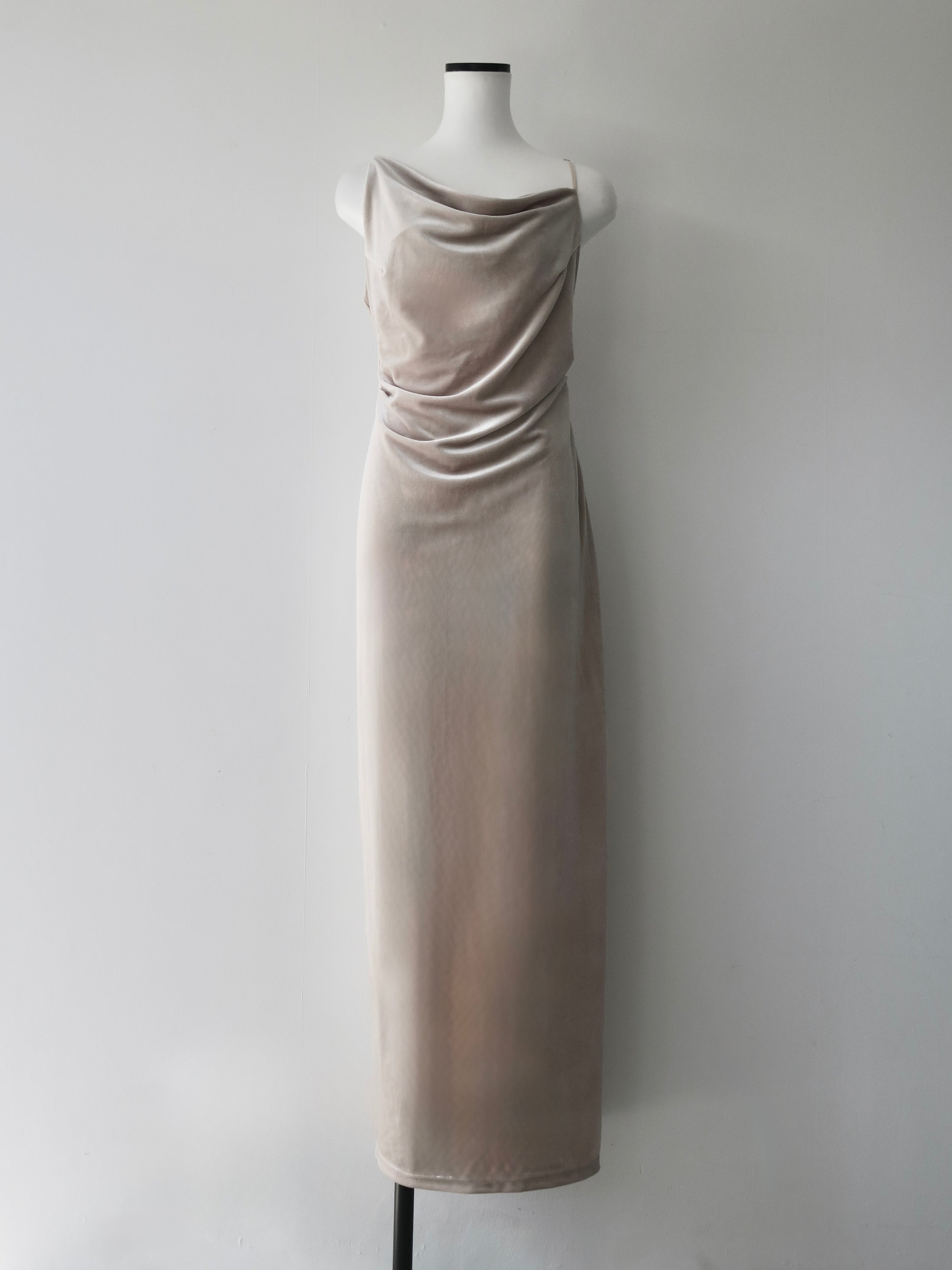 velour asymmetry drape cami dress