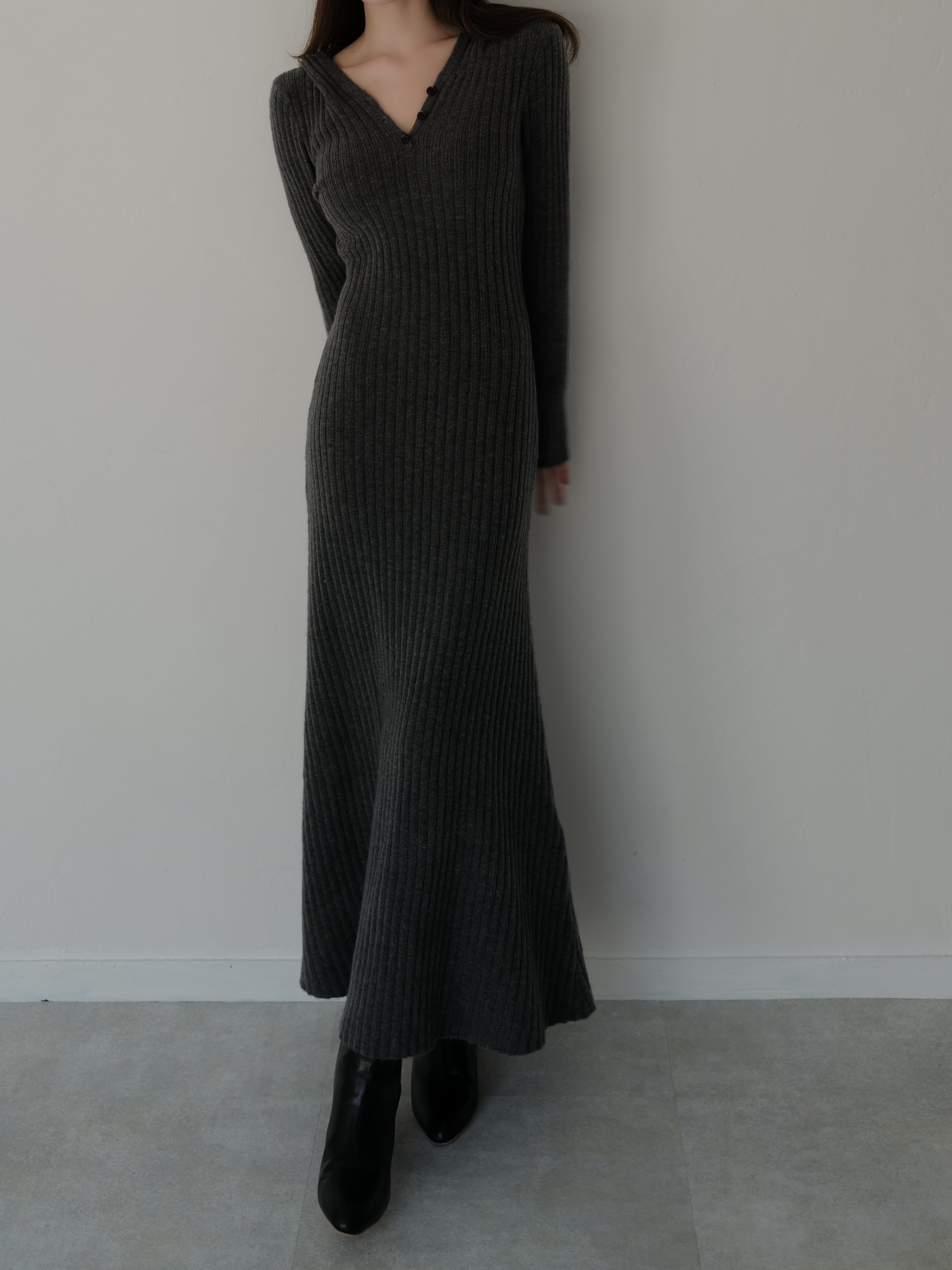 ワンピース maison celon hoodie rib knit dress hoodie rib knit dress – célon
